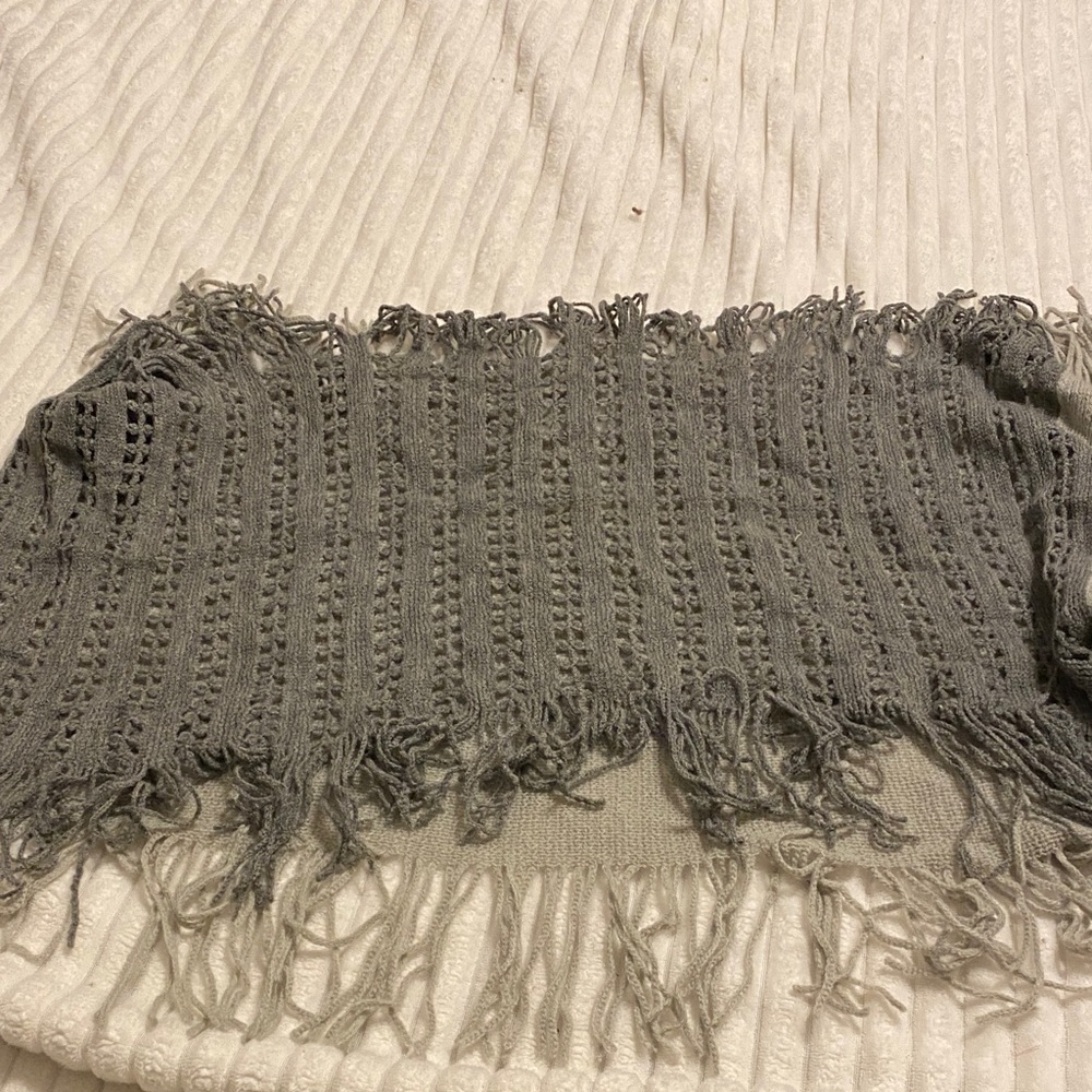 Gray Fringed Knit Scarf